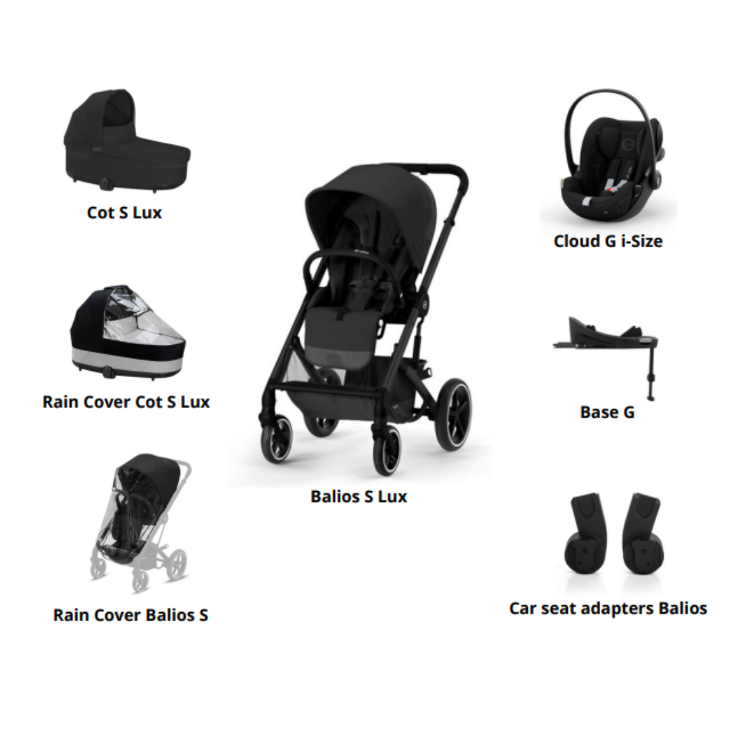 Trio Cybex Balios S Lux con Cloud G Plus, Base G, Adattatori, Rain Cover Balios e Rain Cover Cot S Lux